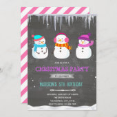 女の子の雪だるま誕生日の招待 招待状 (正面/裏面)