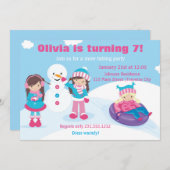 女の子の雪の管の招待状 招待状 (正面/裏面)
