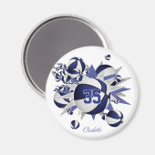 女の子の青いバスケット買ボールは1か買らのバルクで星を出す マグネット (正面/裏面)