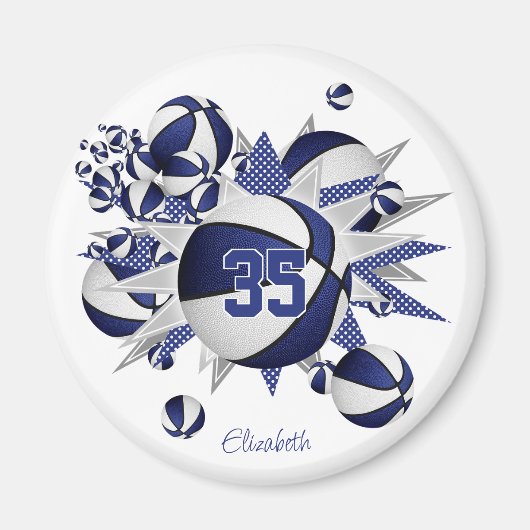 女の子の青いバスケット買ボールは1か買らのバルクで星を出す マグネット (正面)