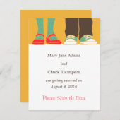 女の子の靴とスニーカーが描かれたウェディングイエロー セーブザデート (正面/裏面)