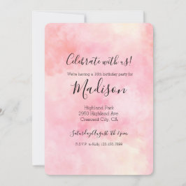 女の子の頬染めピンク タイダイ 招待状