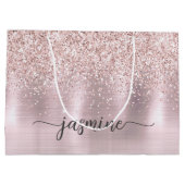 女の子の頬染めローズゴールドグリッター モノグラム名前スクリプト ラージペーパーバッグ (裏面)