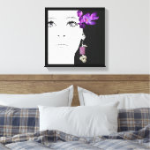 女の子の顔かわいらしパープルクロカスフローラファッションアート キャンバスプリント (インサイチュ (寝室))