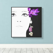女の子の顔かわいらしパープルクロカスフローラファッションアート キャンバスプリント (インサイチュ (ウッドフロア))