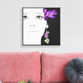 女の子の顔かわいらしパープルクロカスフローラファッションアート キャンバスプリント (インサイチュ (リビング))