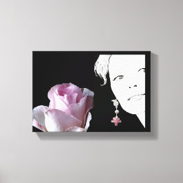 女の子の顔かわいらしピンクのローズフローラファッションアー素晴らしト キャンバスプリント