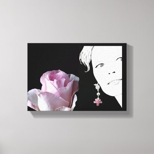 女の子の顔かわいらしピンクのローズフローラファッションアー素晴らしト キャンバスプリント (正面)