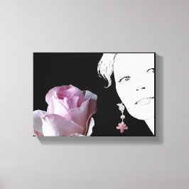 女の子の顔かわいらしピンクのローズフローラファッションアー素晴らしト キャンバスプリント