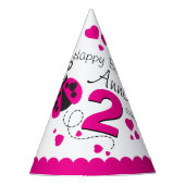 女の子の飛んでいるハートラディバグのピンクの名前2番目の誕生日 パーティーハット (正面)