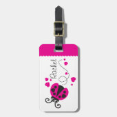 女の子の飛んでいるハートラディバグピンク名のラゲッジタグ ラゲッジタグ (正面縦)