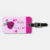 女の子の飛んでいるハートラディバグピンク名のラゲッジタグ ラゲッジタグ (正面横)