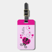 女の子の飛んでいるハートラディバグピンク名のラゲッジタグ ラゲッジタグ (正面縦)