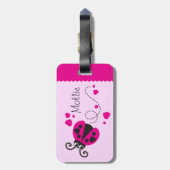 女の子の飛んでいるハートラディバグピンク名のラゲッジタグ ラゲッジタグ (裏面縦)