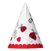 女の子の飛んでいるハートラディバグ赤い名前の最初の誕生日 パーティーハット (裏面)