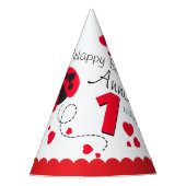 女の子の飛んでいるハートラディバグ赤い名前の最初の誕生日 パーティーハット (正面)