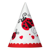 女の子の飛んでいるハートラディバグ赤い名前の最初の誕生日 パーティーハット (左)