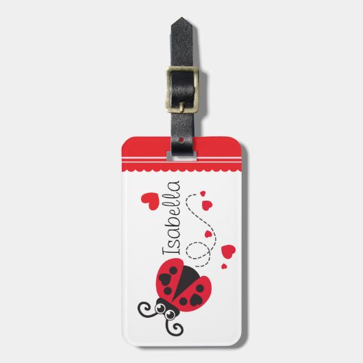 女の子の飛んでいるハートラディバグ赤のラゲッジタグ名 ラゲッジタグ (正面縦)