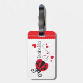 女の子の飛んでいるハートラディバグ赤のラゲッジタグ名 ラゲッジタグ (裏面縦)