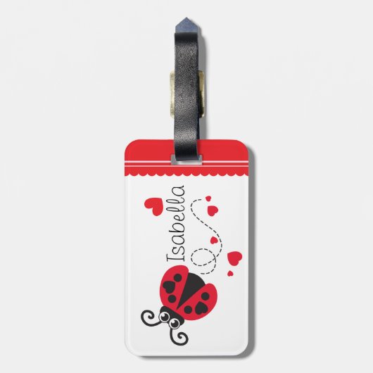 女の子の飛んでいるハートラディバグ赤のラゲッジタグ名 ラゲッジタグ (裏面縦)