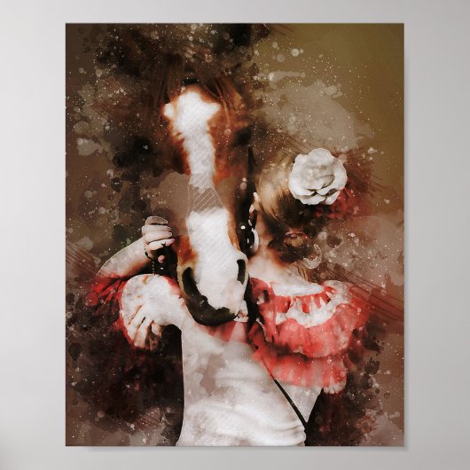 女の子の馬の美しい絵を描水色 ポスター (正面)