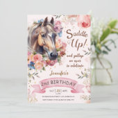 女の子の馬2nd誕生日女性のカーボーイサドルアップ！ 招待状 (スタンド正面)