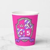 女の子の騎士誕生日パーソナライズされたピンクの子供のパーティー 紙コップ (裏面)