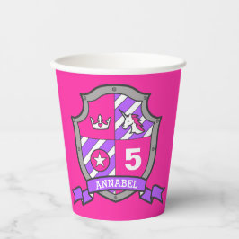 女の子の騎士誕生日パーソナライズされたピンクの子供のパーティー 紙コップ