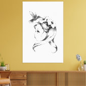 女の子の髪のペチュニア、ハチドリはネクタを飲む キャンバスプリント (インサイチュ (リビング))