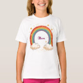 女の子の魅力的な虹と輝く星 Tシャツ (正面)