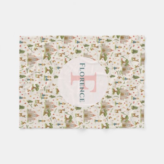 女の子の魔法のお洒落ピンクのおとぎ話の子供たち フリースブランケット (正面(横))