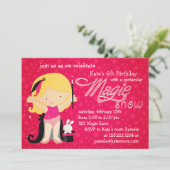 女の子の魔法のテーマの誕生日 招待状 (スタンド正面)