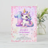 女の子の魔法のユニコーンパーティー 1歳の誕生日 招待状 (スタンド正面)