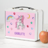 女の子の魔法のユニコーンレインボーキッズパーソナライズされた メタルランチボックス (インサイチュ)