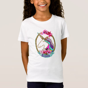 女の子の魔法のユニコーン物語の本のイラスト Tシャツ
