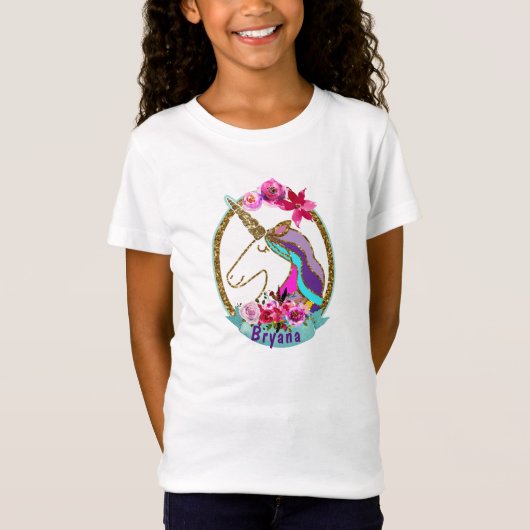 女の子の魔法のユニコーン物語の本のイラスト Tシャツ (正面)