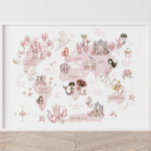 女の子の魔法の世界地図、ピンクの人魚と城 ポスター