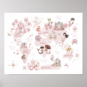 女の子の魔法の世界地図、ピンクの人魚と城 ポスター (正面)