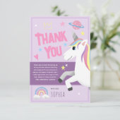 女の子の魔法の紫色のユニコーン 誕生日 サンキューカード (スタンド正面)