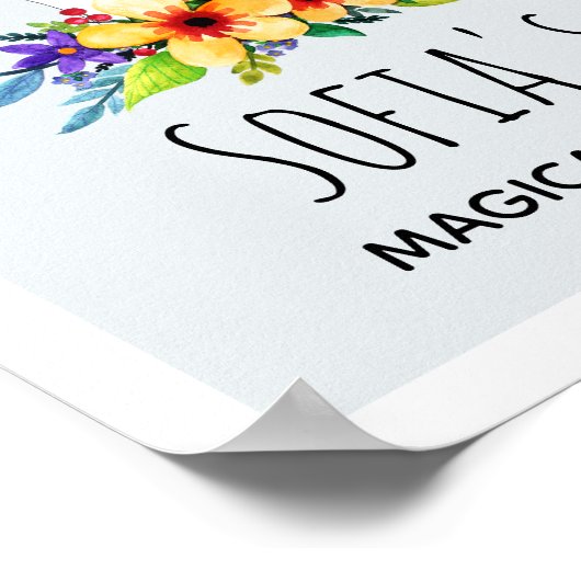 女の子の魔法の虹色ユニコーン & 名前 子供部屋 ポスター (角)