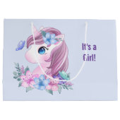 女の子の魔法ユニコーンポートレート ラージペーパーバッグ (裏面)