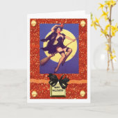 女の子の魔法使いの上のハロウィンPIN カード (黄色い花)