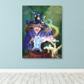 女の子の魔術師が帽子からうさぎを引っ張り出す キャンバスプリント (インサイチュ (ウッドフロア))