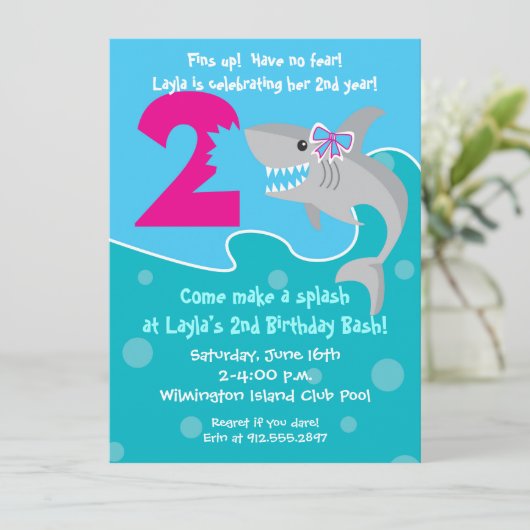 女の子の鮫のかみ傷は第2誕生会を誘います 招待状 (スタンド正面)