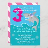 女の子の鮫のかみ傷は第3誕生会を誘います 招待状 (正面/裏面)