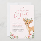 女の子の鹿のフローラ女の子シャワー 招待状 (正面)