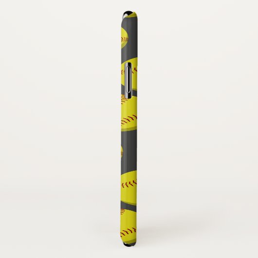 女の子の黄色のソフトボールのパターンモノグラムのスポーティ Case-Mate iPhoneケース (裏面/右)