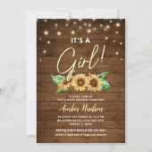 女の子の黄色ひまわり赤ちゃんシャワー散水 招待状 (正面)