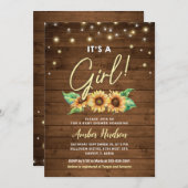 女の子の黄色ひまわり赤ちゃんシャワー散水 招待状 (正面/裏面)