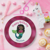 女の子の黒い人魚フェイクなホイルのアフリカ系アメリカ人の子供 ペーパープレート (パーティー)